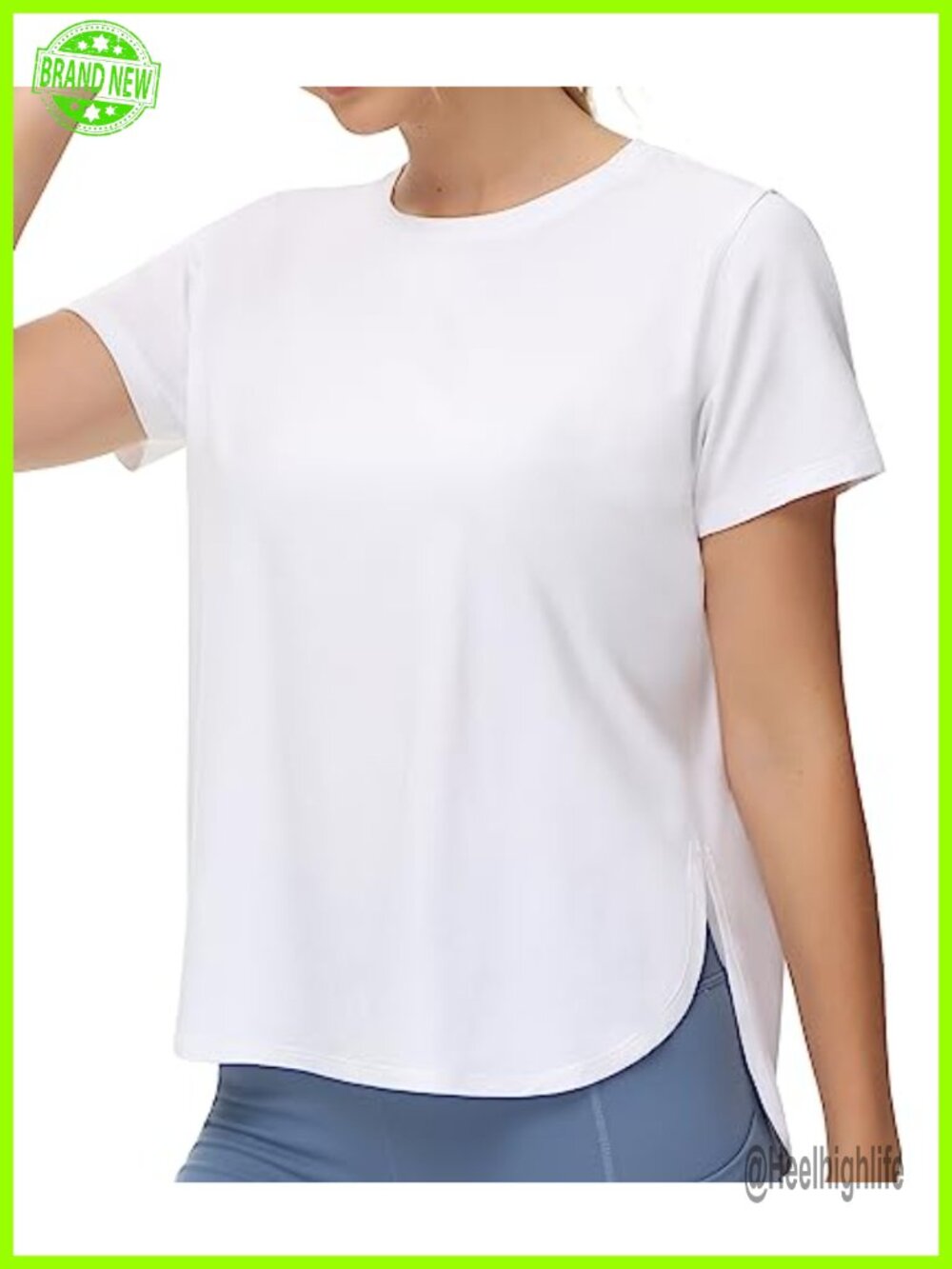 Women's Split Hem Workout T-Shirt Loose Fit Cotton Rayon Spandex Crew Neck